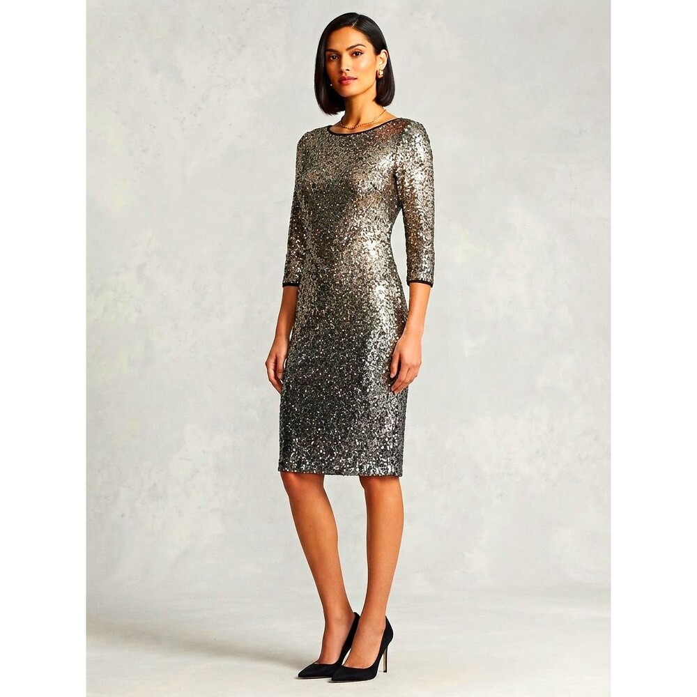 KUT From The Kloth Sequin Cocktail Dress Size 4 Gold Black Shimmer Party Holiday